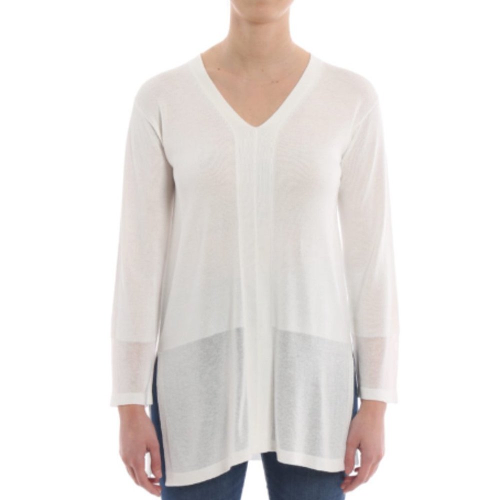 MaxMara Weekend Canale Sheer Knit V Neck Tunic Long Sleeve Sweater Top S NWT